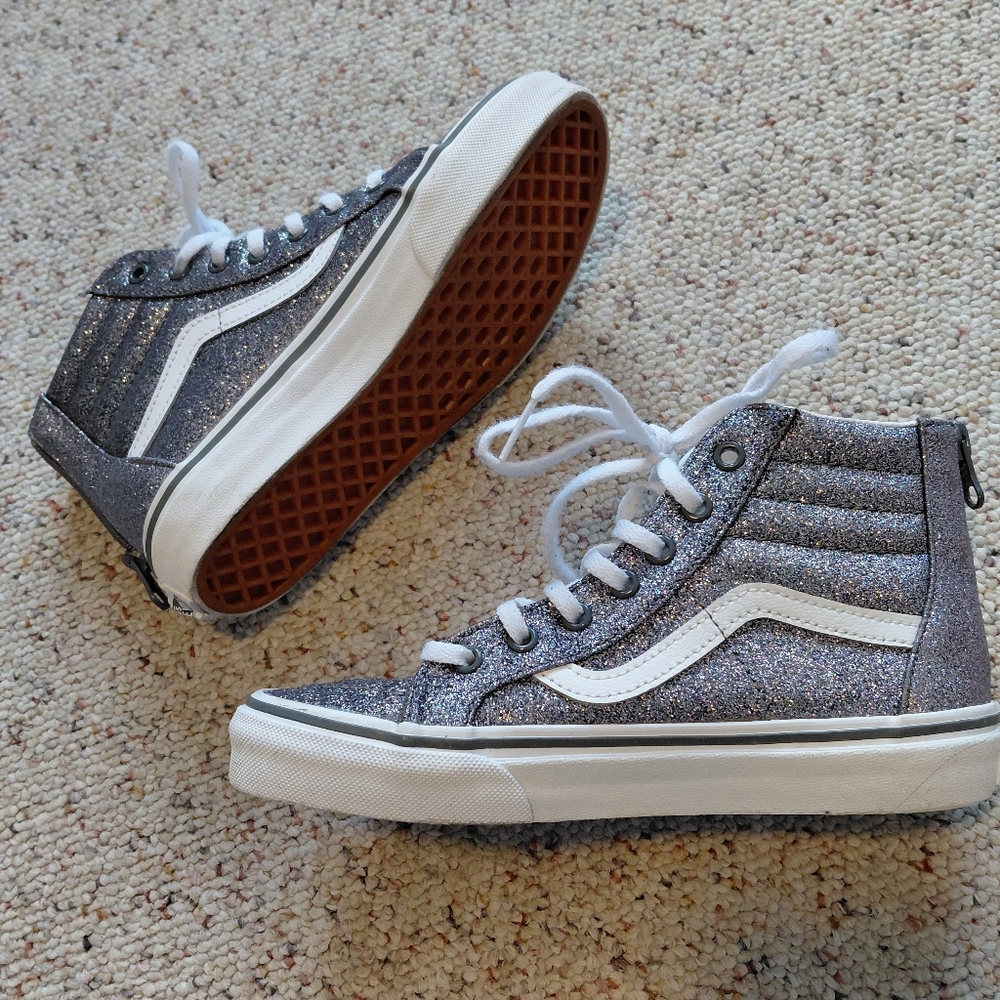 Vans Kids Silver Glitter High-Top Sneakers Sk8-Hi Zip